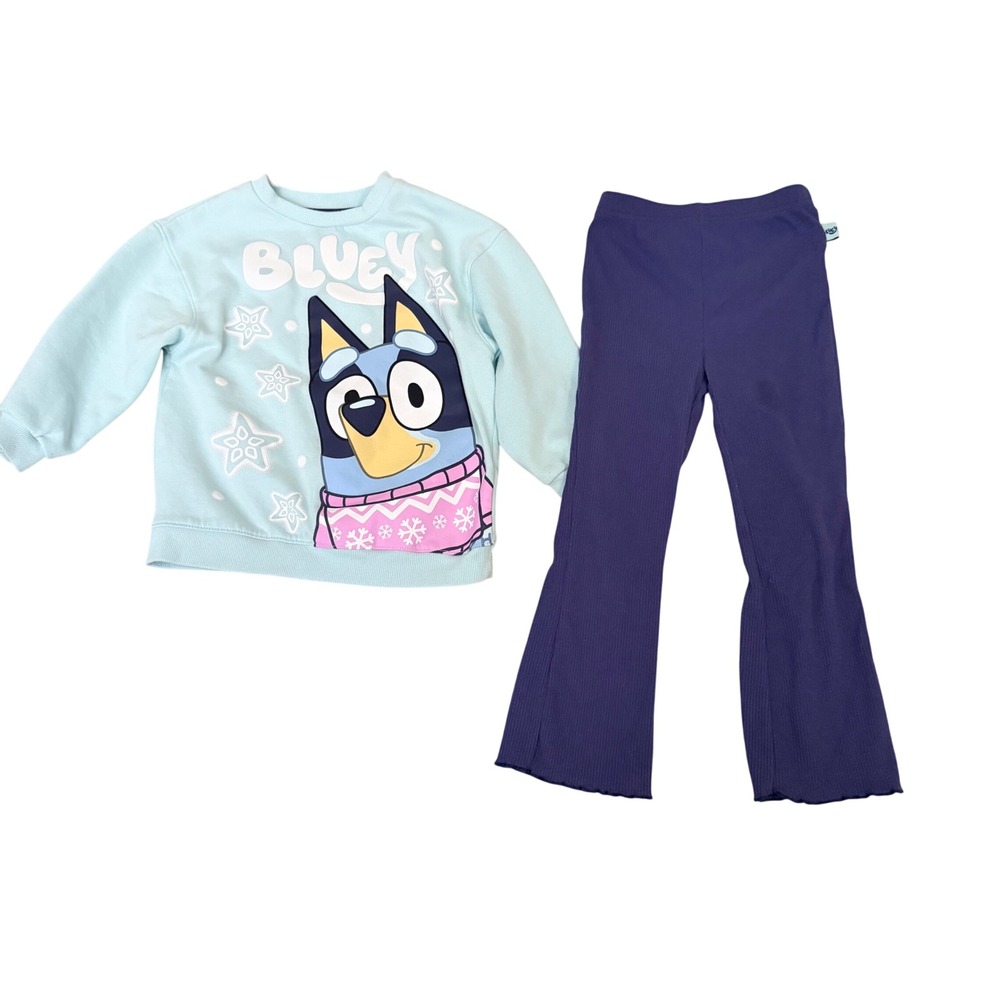 Bluey Toddler Girls 2-Piece‎ Sweatshirt and Ribbed Flare Leggings Set Blue 5T